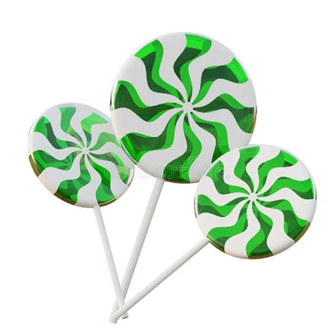 Three Swirl Candies Christmas Green Color Isolated On White