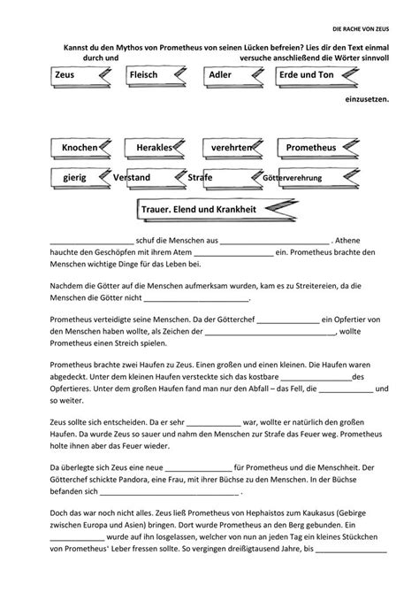 Griech Sch Pfung Zeus Rache Unterrichtsmaterial Im Fach Ethik