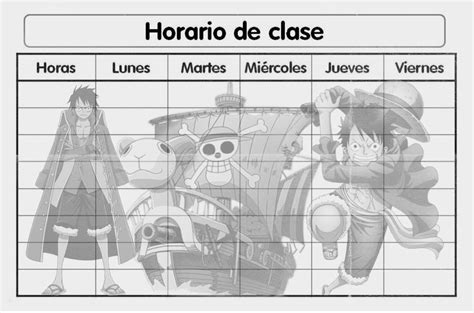 Horario One Piece Blanco Y Negro Blanco Y Negro Horario Horario De