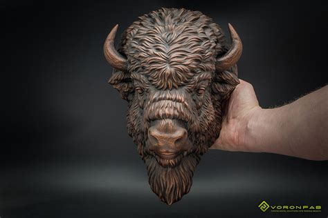 Bison animal head. Faux bronze copper taxidermy sculpture | VoronFab