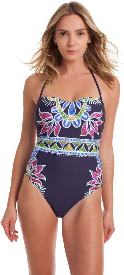 Trina Turk Lotus Batik Bandeau One Piece Swimsuit