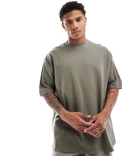 Asos Design Oversized Pique T Shirt In Khaki Asos