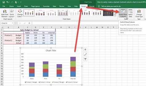 Clustered Stacked Column Chart Switch Row Column Ribbon Button | Excel Dashboard Templates