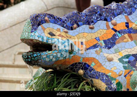 The Trencadis Lizard Statue By Antoni Gaudi At Park Guell In Stock