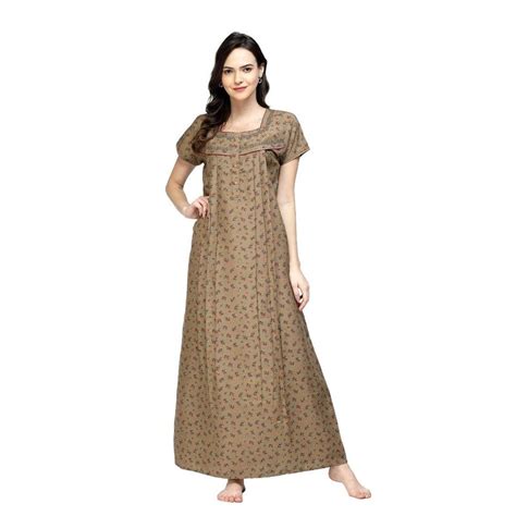 Buy Sweet Dreams Women Printed Half Sleeves Pure Cotton Maxi Nightdress