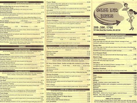 Menu at West End Diner restaurant, Hamilton