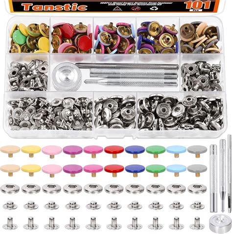 Tanstic Pcs Sets Snap Fastener Kit Mm Metal Button Snaps