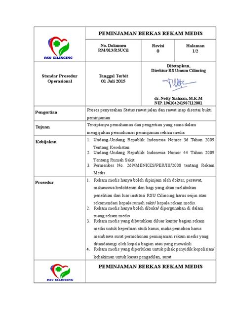 Sop Peminjaman Rekam Medis Homecare24