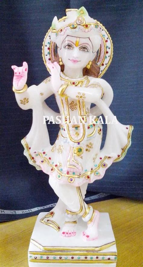 White Painted Marble Krishna Standing Statue For Worship Size To