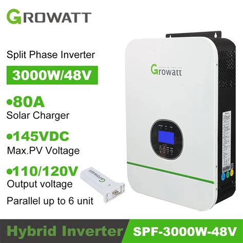 Growatt 3000w 48v Split Phase Hybrid Solar Inverter Built In 80a Mppt Pure Sine Wave Solar