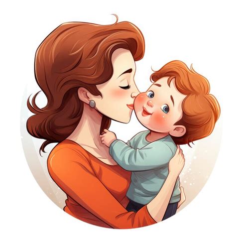 Premium Photo | Cartoon Illustration of Mom Kissing Baby White Background