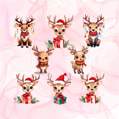 Christmas Clipart Png Digital Download Cute Reindeer Clipart Etsy In 2024 Christmas Clipart