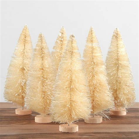 5 Frosted White Bottle Brush Trees Christmas Miniatures Christmas