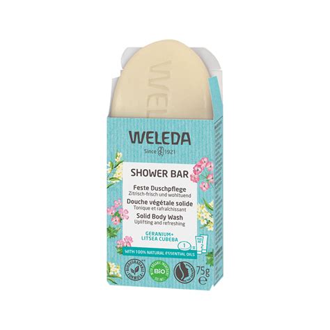 Weleda Organic Shower Bar Solid Body Wash Geranium Litsea Cubeba