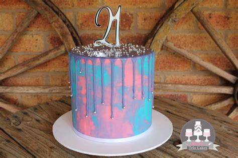 Pink And Blue Watercolour Drip Cake Drip Cakes Cake Desserts