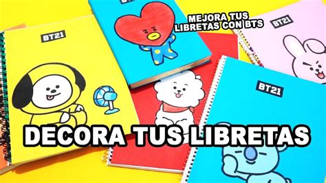 DIY KPOP DECORA TUS LIBRETAS DE BTS BT21 FORRA TUS LIBRETAS DE BTS