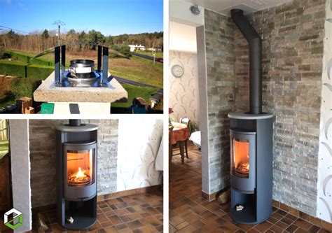 Installation D Un Po Le Bois Contura Gris Avec Plateau En Pierre