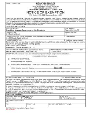 Fillable Online NOTICE OF EXEMPTION LA City Clerk S City Of Los