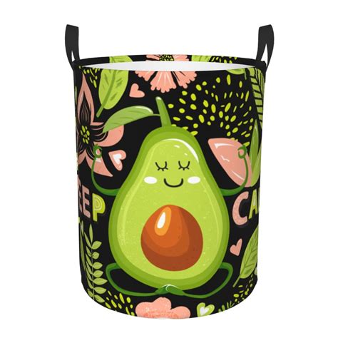 Coaee Avocado Keep Calm Laundry Basket With Handle Waterproof Round