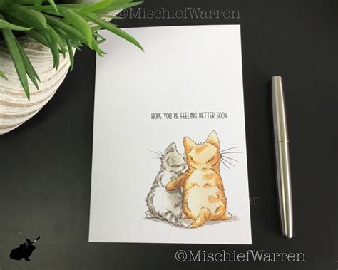 Hope Youre Feeling Better Soon Handmade Get Well Kittens Card For Cats