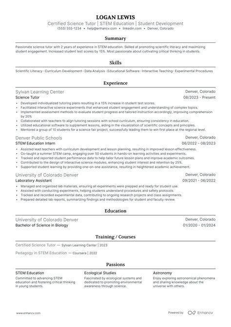 1 Successful Science Tutor Resume Example And Writing Tips For 2024