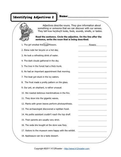 Adjective Worksheet 2nd Grade