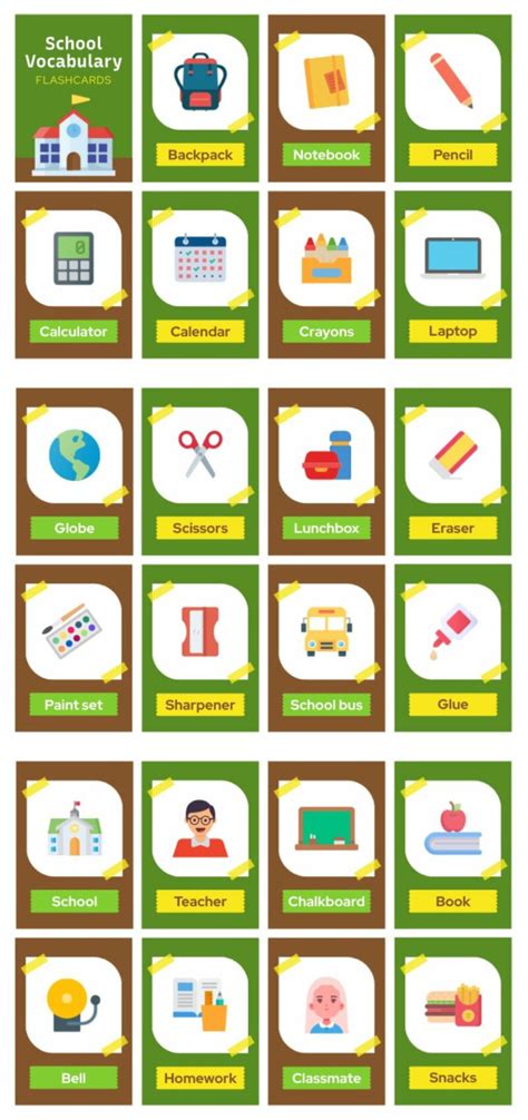 School Vocabulary Flashcards - Piktochart