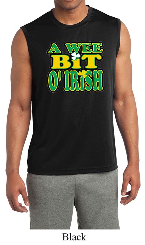 Mens Shirt A Wee Bit Irish Shamrock Sleeveless Moisture Wicking Tee A