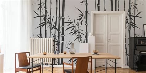 Wild Bamboo Grass Luxury Black White Wallpaper