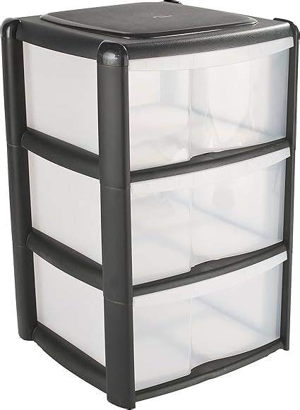 3 Drawer Plastic Storage Tower Unit Black And Clear Large 3 X 20l