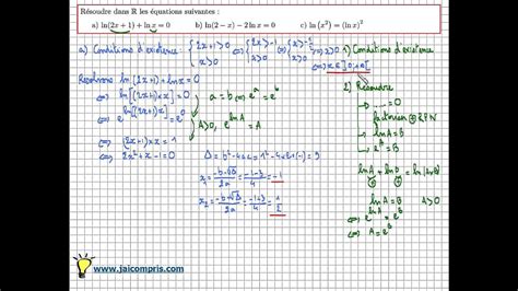 Fonction logarithme népérien résoudre des équations avec des