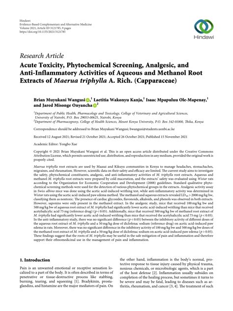 Pdf Acute Toxicity Phytochemical Screening Analgesic And Anti