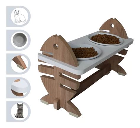 Comedouro Gato Elevado Duplo Pet Espinha De Peixe Porcelana