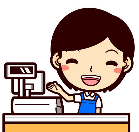 レジをすすめるショップ店員イラスト（女性）｜かわいいフリー素材、無料イラスト｜素材のプチッチ