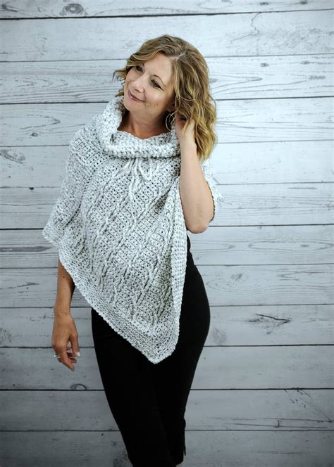 White Cowl Neck Crochet Poncho Women Cable Knit Poncho Etsy