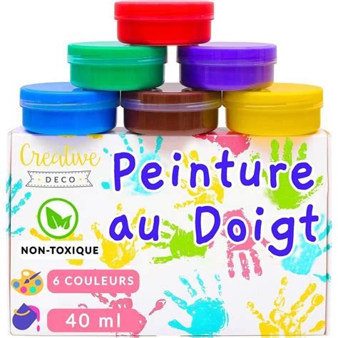 Peinture Au Doigt Enfant CREATIVE DECO 6 X 40 Ml Pots Couleurs