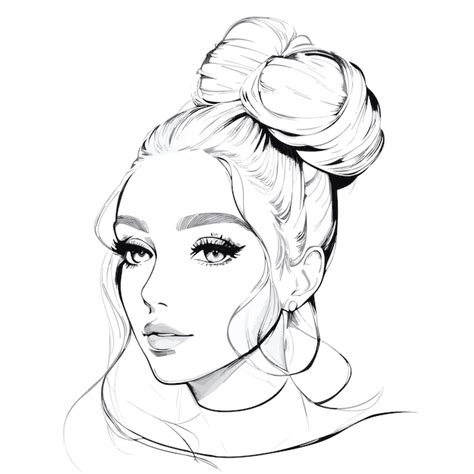 Premium Vector | A sketch of a woman with a bun in her hair.