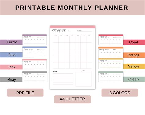 Simple Printable Monthly Planner, Minimal Monthly Schedule, Monthly ...