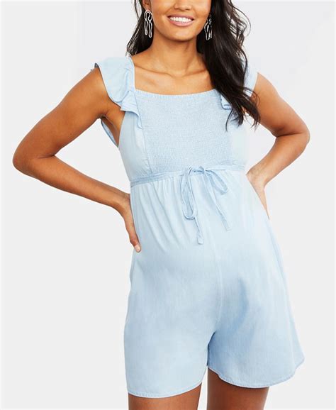 Motherhood Maternity Ruffled Chambray Romper Macys