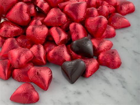 Dark Chocolate Hearts: Bulk Foil-Wrapped Red Chocolate Hearts & Favors