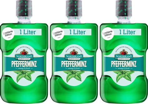 Nordbrand Pfefferminzlikör in der Mundwasser Flasche 3 x 1 l Amazon