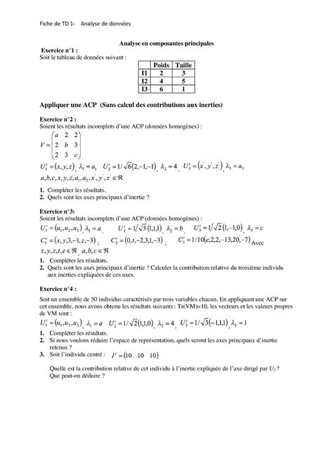 Td Td Analyse En Composantes Principales Fiche De Td