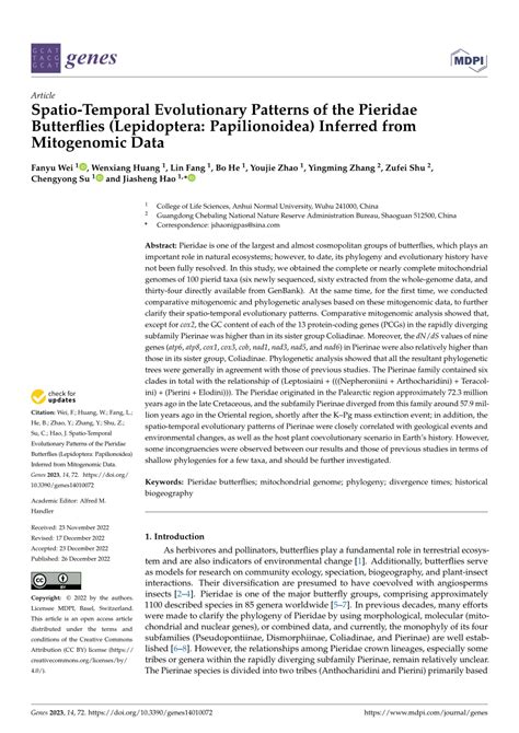 Pdf Spatio Temporal Evolutionary Patterns Of The Pieridae Butterflies