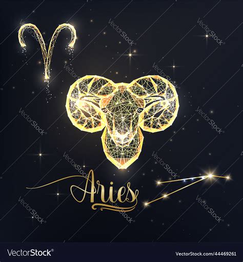 Gold Aries Zodiac Sign Poster With Ram Royalty Free Vector