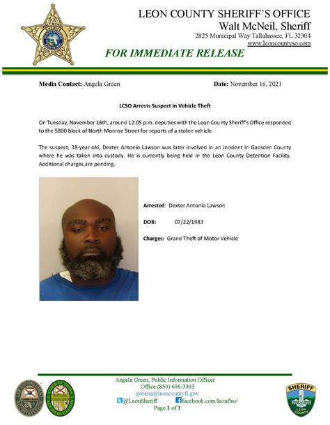 LCSO Arrests Suspect in Vehicle Theft (Leon County Sheriffs Office ...