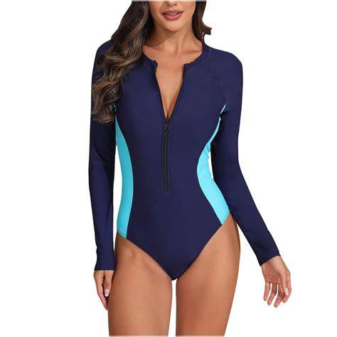 Ersazi Swimsuits For Women 2024 Women Solid Color Long Sleeved Swimsuit