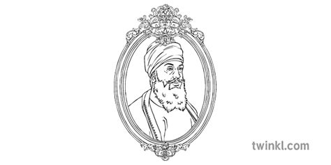 Guru Tegh Bahadur Frame Black And White Illustration Twinkl