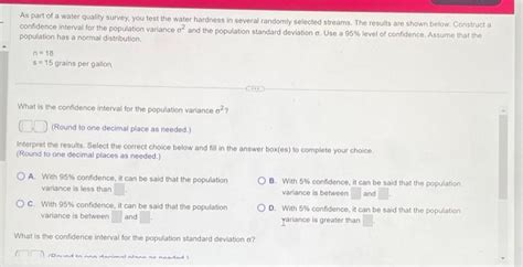 Solved As Part Of A Water Quality Survey You Test The Water Chegg