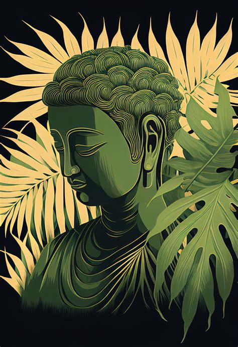 Wall Art Print Buddha Surrounded By Plant Leaves Ukposters