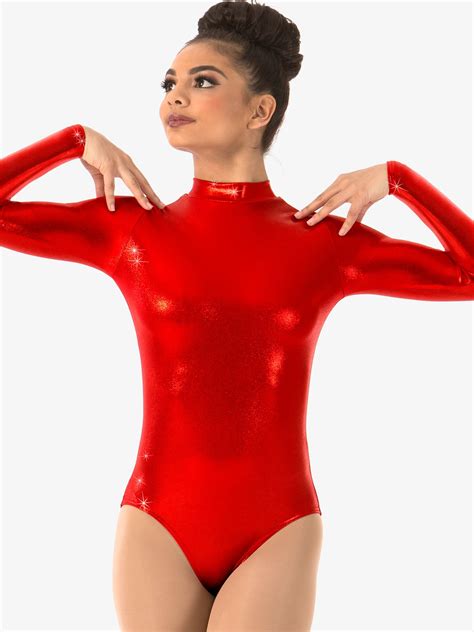 Womens Long Sleeve Metallic Leotard Leotards Double Platinum N7349